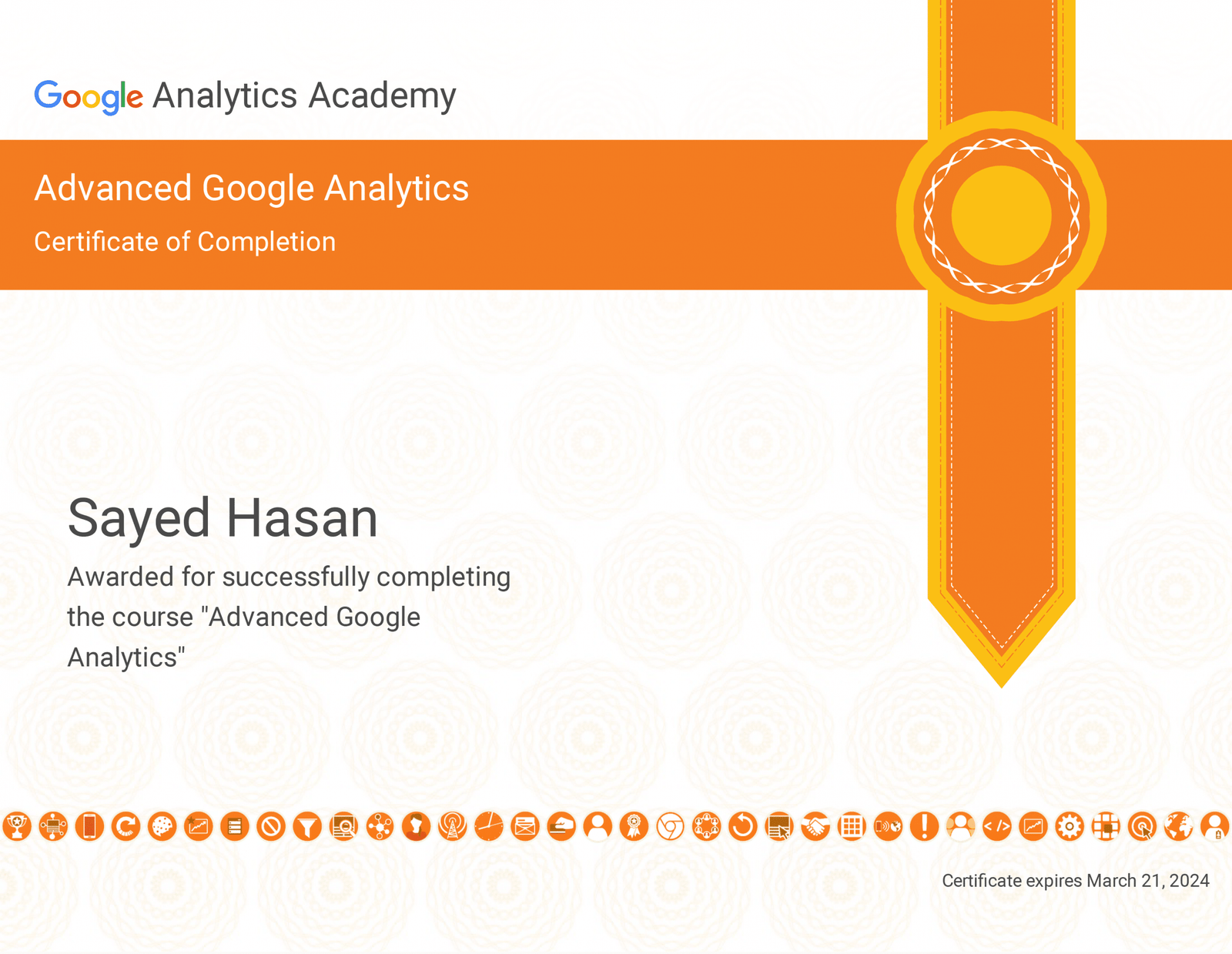 Sayed's certificate of Google analytics