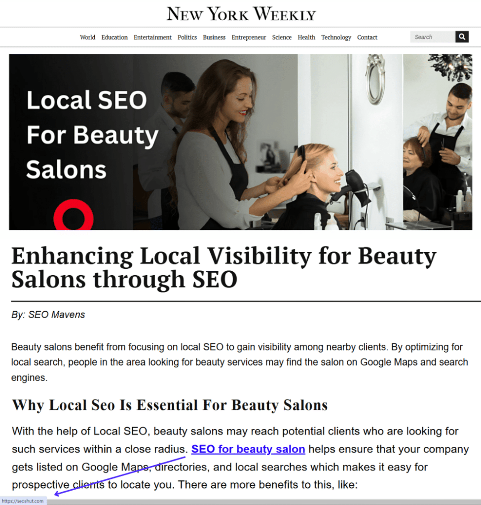 SEOs Hut featured in as Best Local SEO Agency for Beauty Salons
