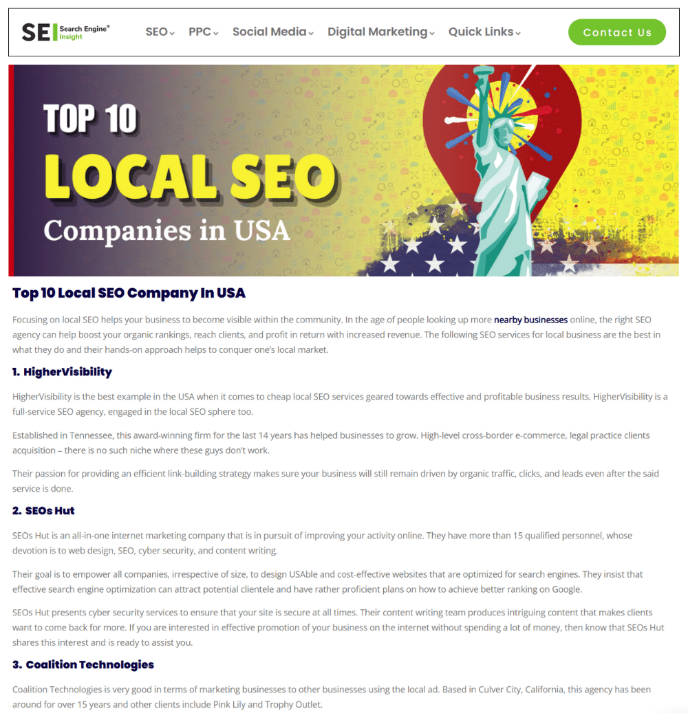 SEOs Hut featured in as #2 Local SEO Company in the USA